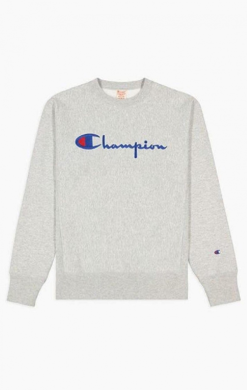 Champion Script Logo Reverse Weave Sweatshirt Tröjor Herr Ljusgrå | 9471-URHYF