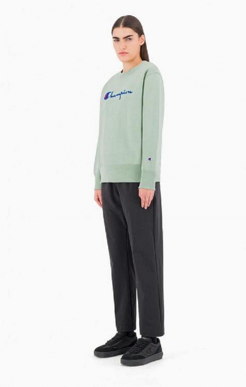 Champion Script Logo Reverse Weave Sweatshirt Tröjor Dam Gröna | 6850-ESYIO