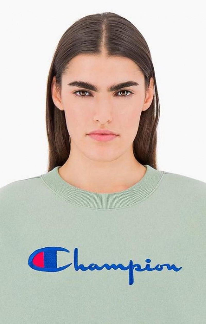 Champion Script Logo Reverse Weave Sweatshirt Tröjor Dam Gröna | 6850-ESYIO