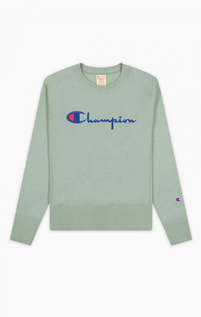 Champion Script Logo Reverse Weave Sweatshirt Tröjor Dam Gröna | 6850-ESYIO