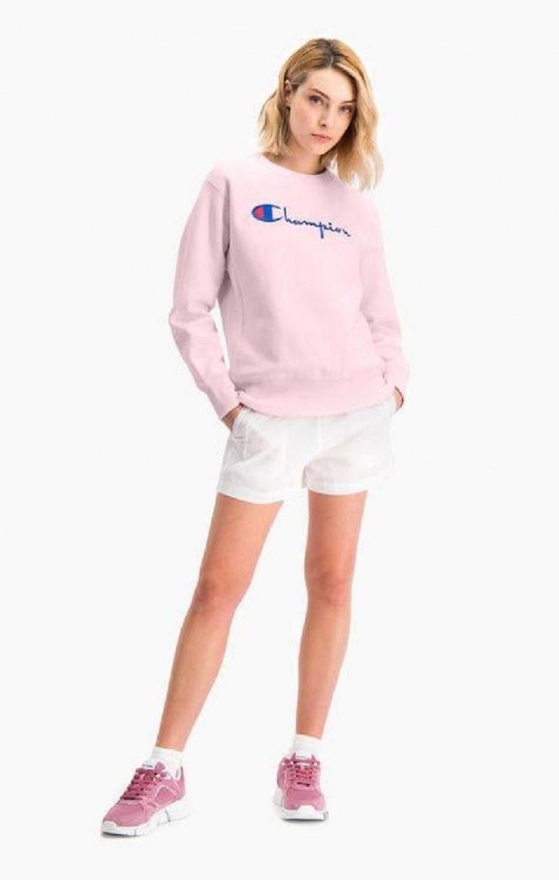 Champion Script Logo Reverse Weave Sweatshirt Tröjor Dam Rosa | 5487-KONSU