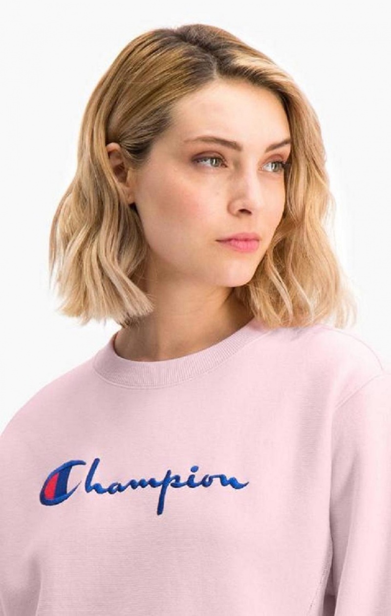 Champion Script Logo Reverse Weave Sweatshirt Tröjor Dam Rosa | 5487-KONSU