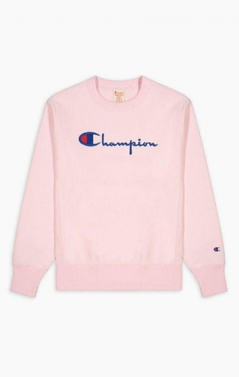 Champion Script Logo Reverse Weave Sweatshirt Tröjor Dam Rosa | 5487-KONSU