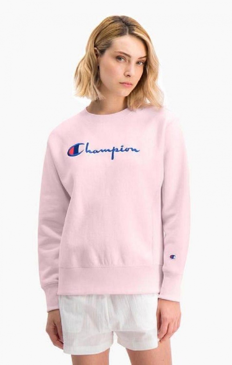 Champion Script Logo Reverse Weave Sweatshirt Tröjor Dam Rosa | 5487-KONSU