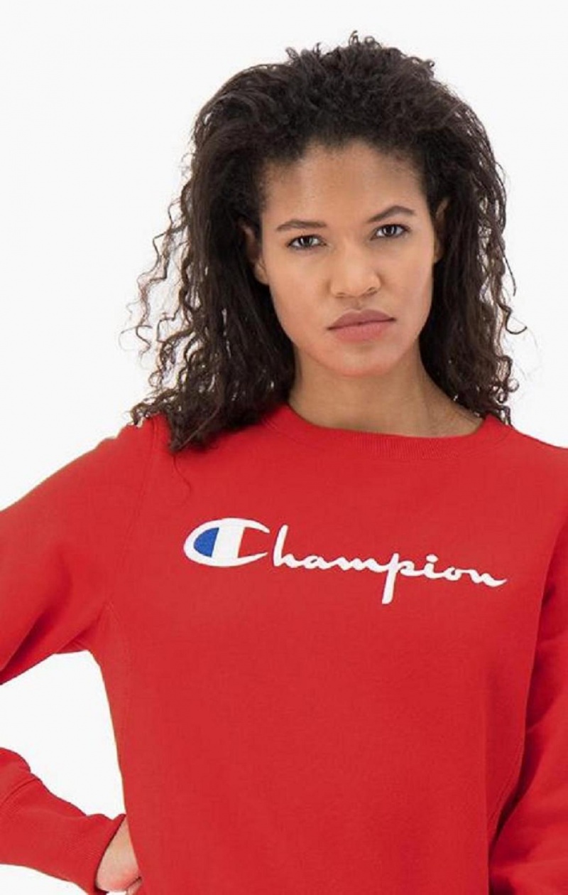 Champion Script Logo Reverse Weave Sweatshirt Tröjor Dam Röda | 4812-RVPDT