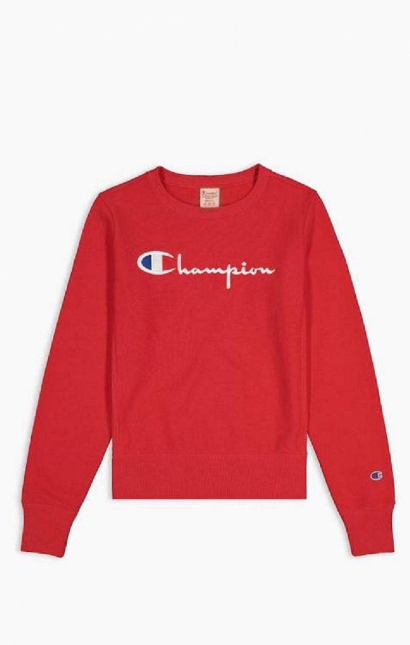 Champion Script Logo Reverse Weave Sweatshirt Tröjor Dam Röda | 4812-RVPDT