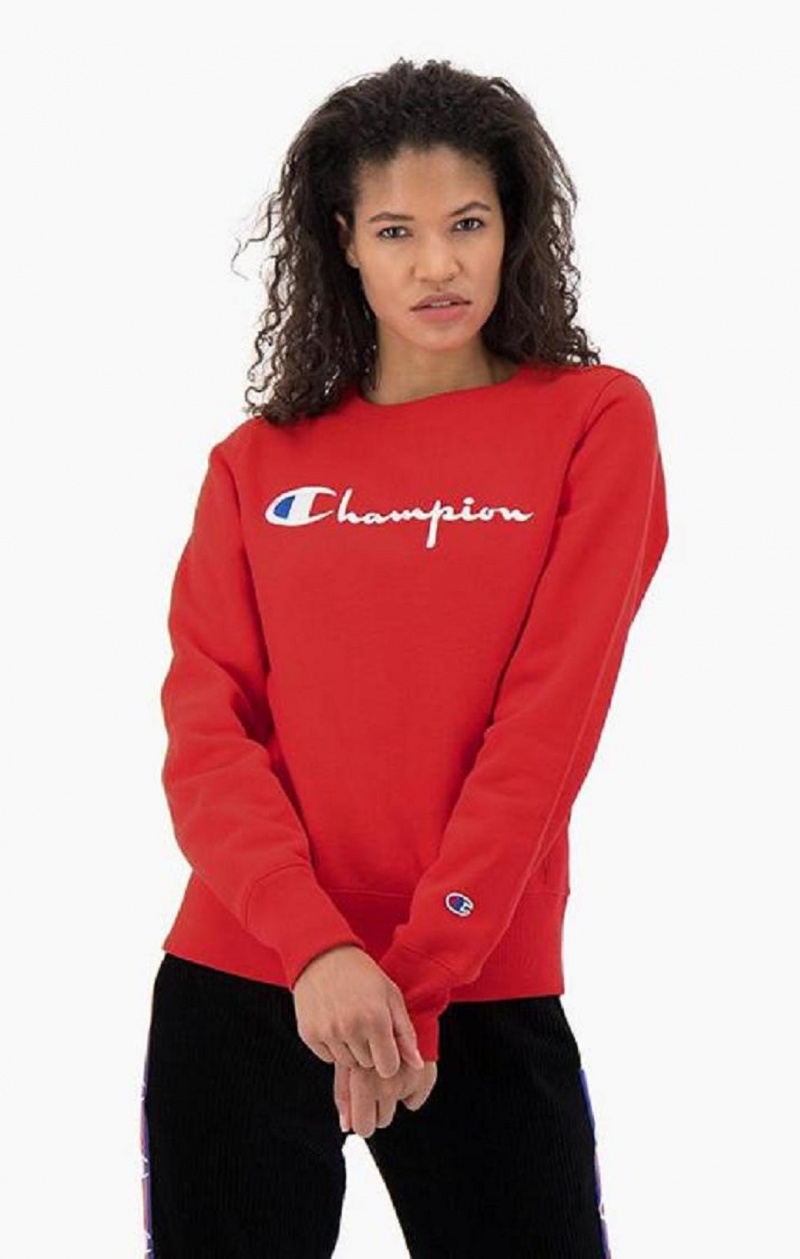 Champion Script Logo Reverse Weave Sweatshirt Tröjor Dam Röda | 4812-RVPDT