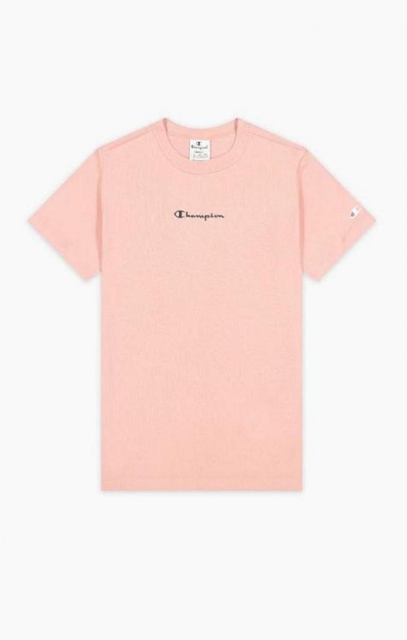 Champion Script Logo Räfflad Bomull T-Shirt T-shirt Dam Rosa | 3029-JDPVG