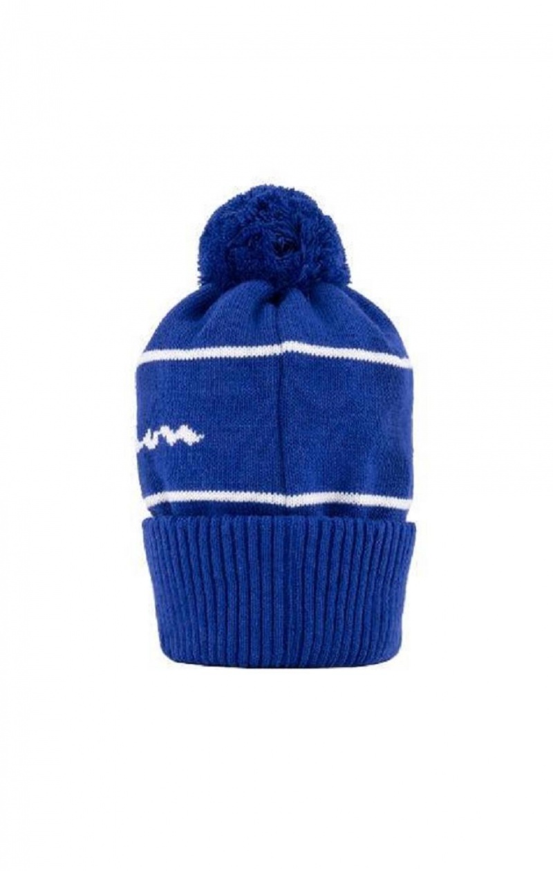 Champion Script Logo Stripe Bobble Beanie Hat Hatt Herr Blå | 0185-TLPKD