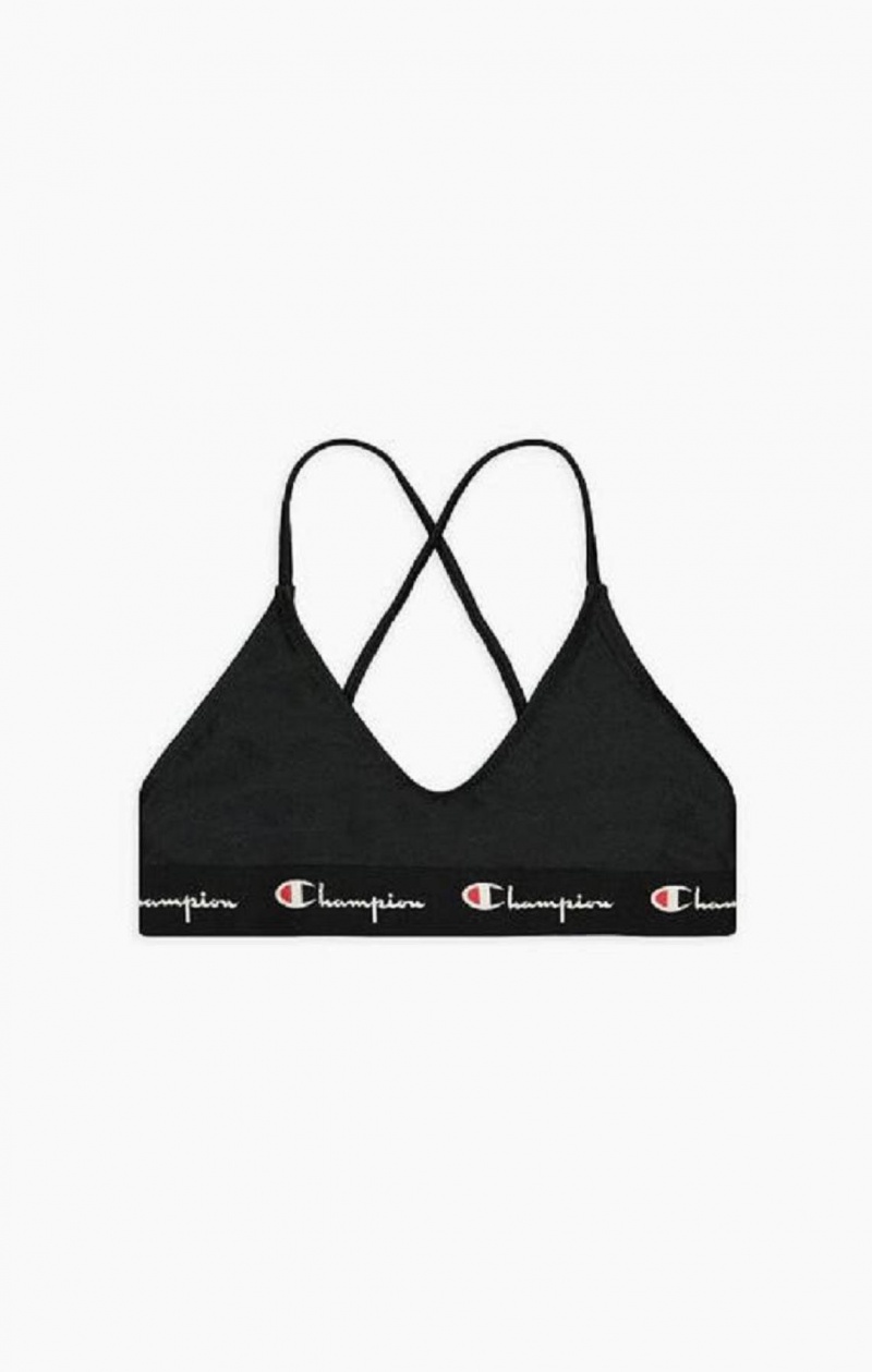 Champion Script Logo Trim Scoop Neck Cross Bikini Top Badkläder Dam Svarta | 2591-JVYLS