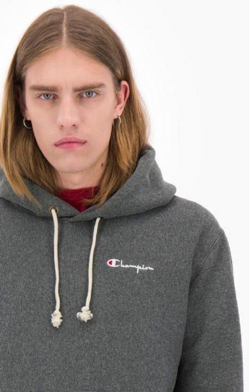 Champion Small Script Logo Hoodie Hoodie Herr Mörkgrå | 7524-GKODM