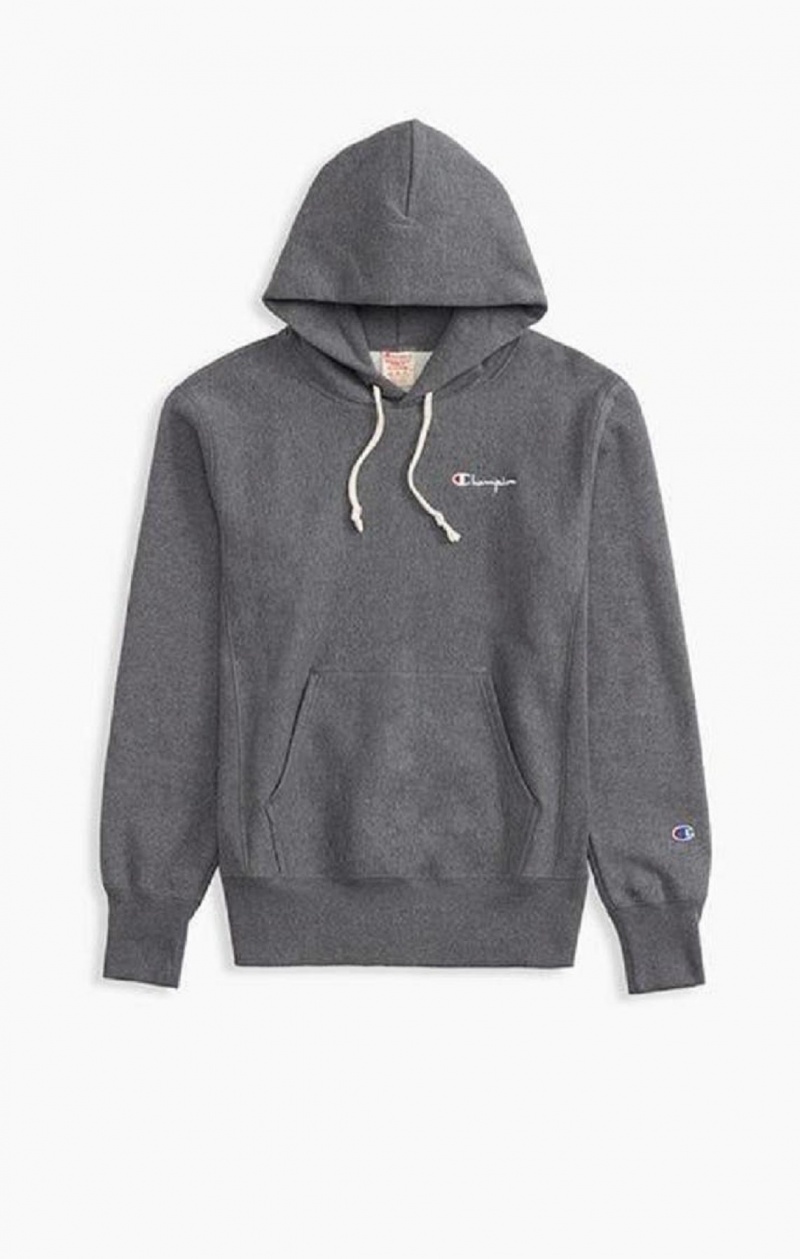 Champion Small Script Logo Hoodie Hoodie Herr Mörkgrå | 7524-GKODM