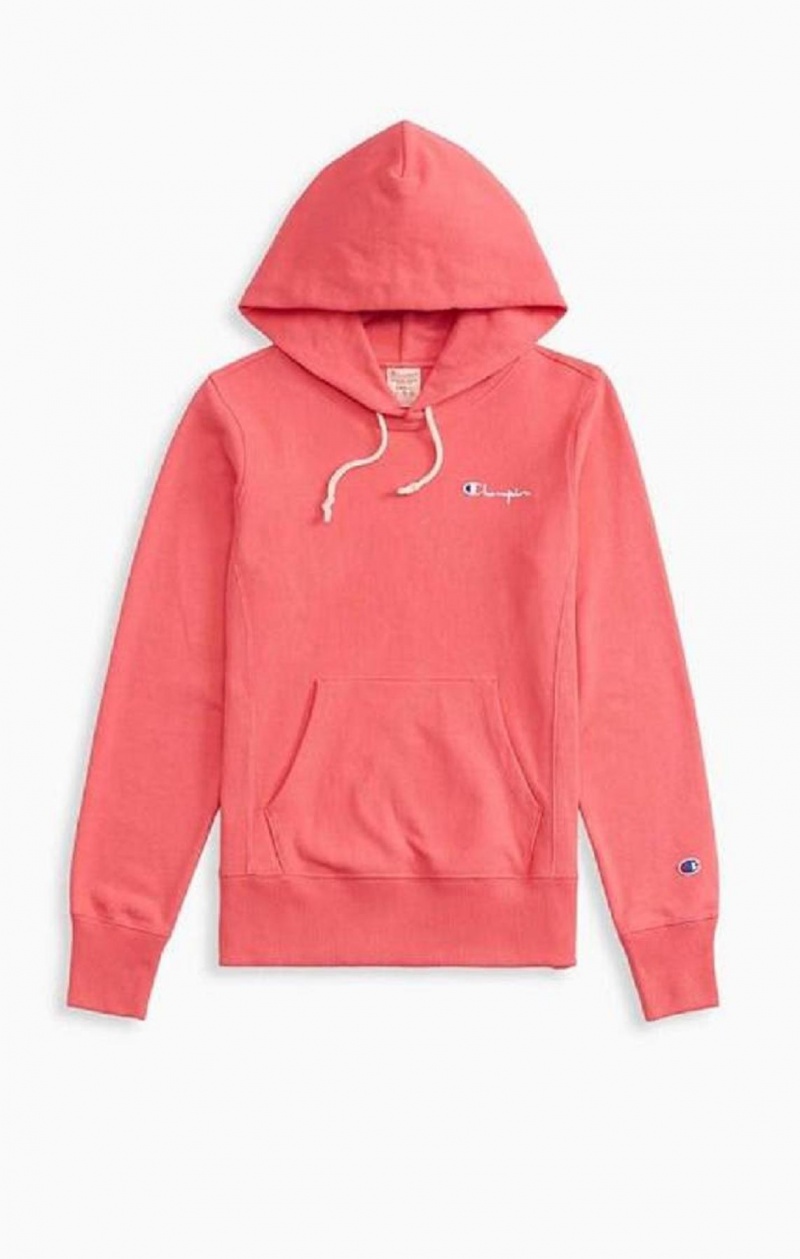 Champion Small Script Logo Hoodie Hoodie Dam Korall | 7038-SHOVL