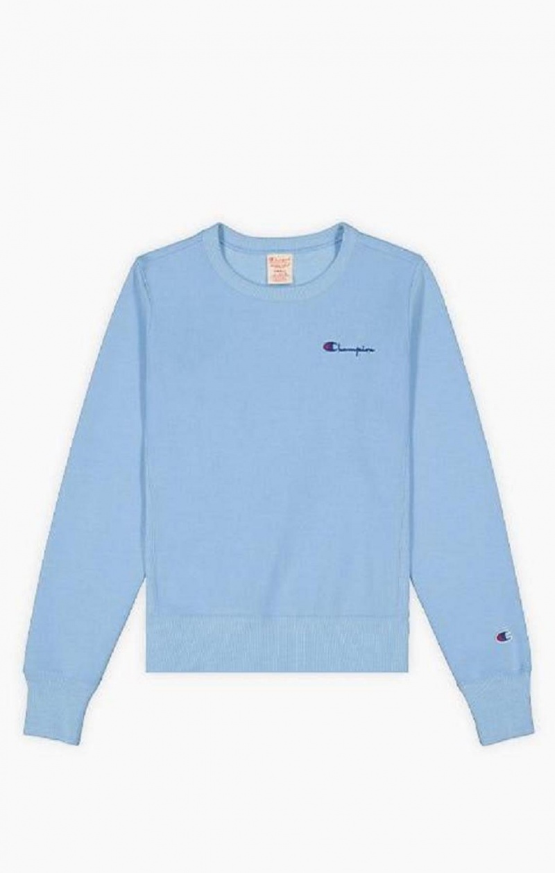 Champion Small Script Logo Reverse Weave Sweatshirt Tröjor Dam Ljusblå | 9574-OPFQS