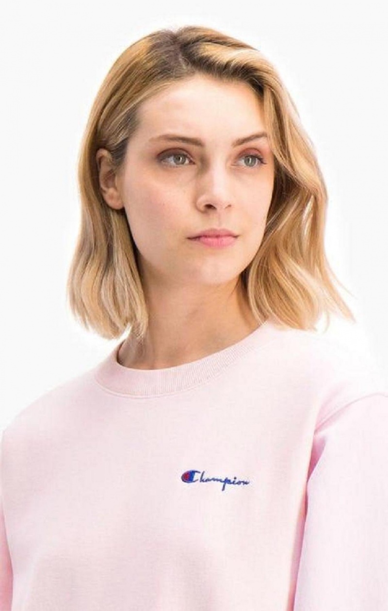 Champion Small Script Logo Reverse Weave Sweatshirt Tröjor Dam Rosa | 6480-JUAKN