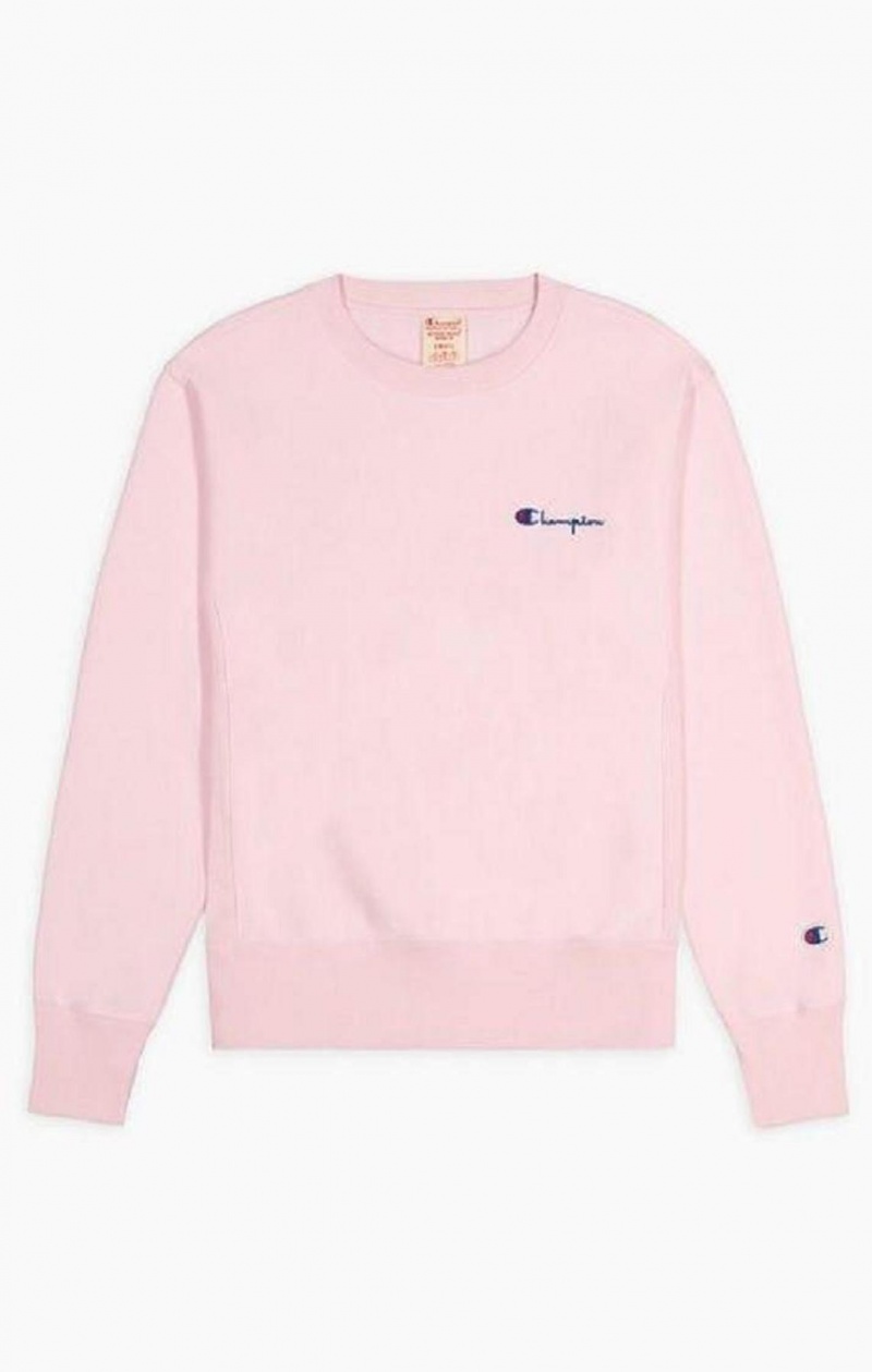 Champion Small Script Logo Reverse Weave Sweatshirt Tröjor Dam Rosa | 6480-JUAKN