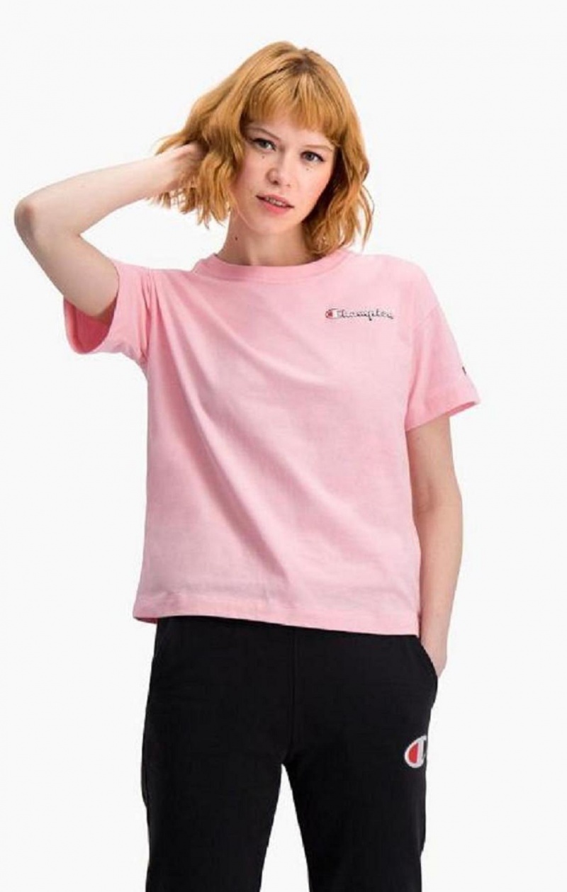 Champion Small Script Logo T-Shirt T-shirt Dam Rosa | 1579-VCNPO