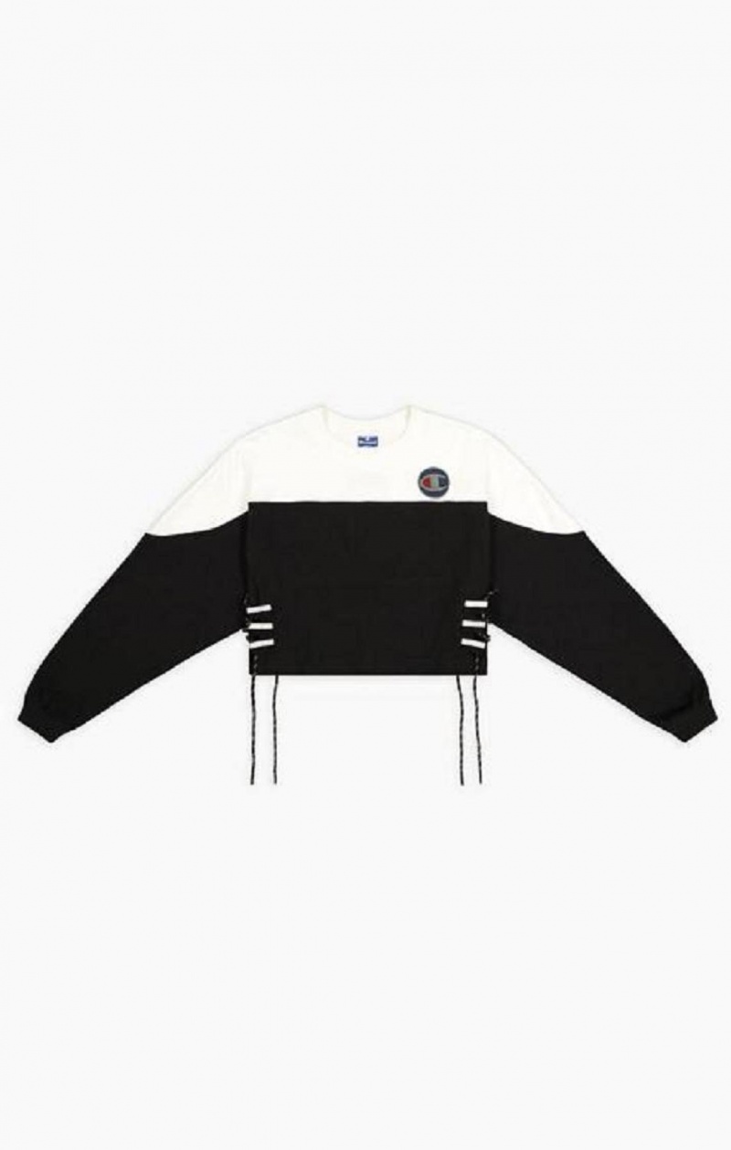 Champion Spets Up Side Colour Block Copped Sweatshirt Tröjor Dam Svarta Vita | 8625-AFYES