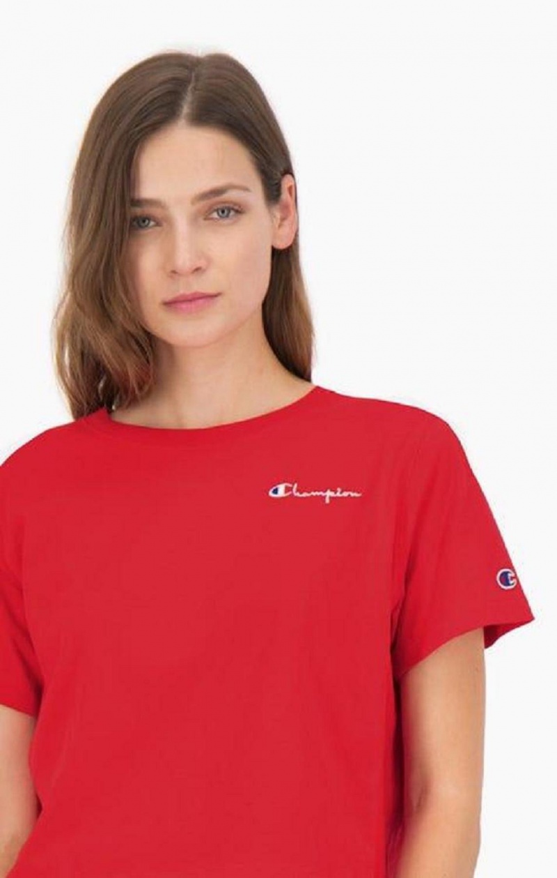 Champion Statement Logo Detail Cropped T-Shirt T-shirt Dam Röda | 6950-MBLVO