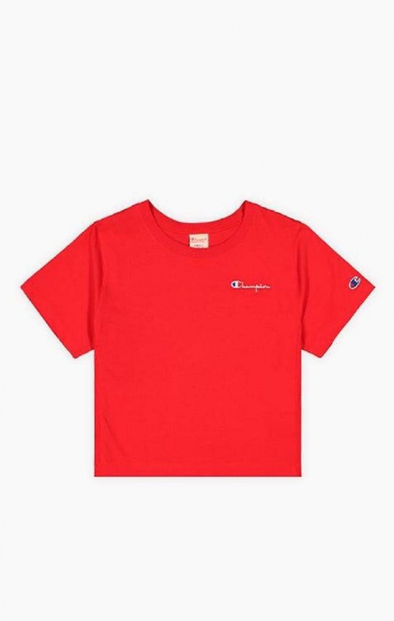 Champion Statement Logo Detail Cropped T-Shirt T-shirt Dam Röda | 6950-MBLVO