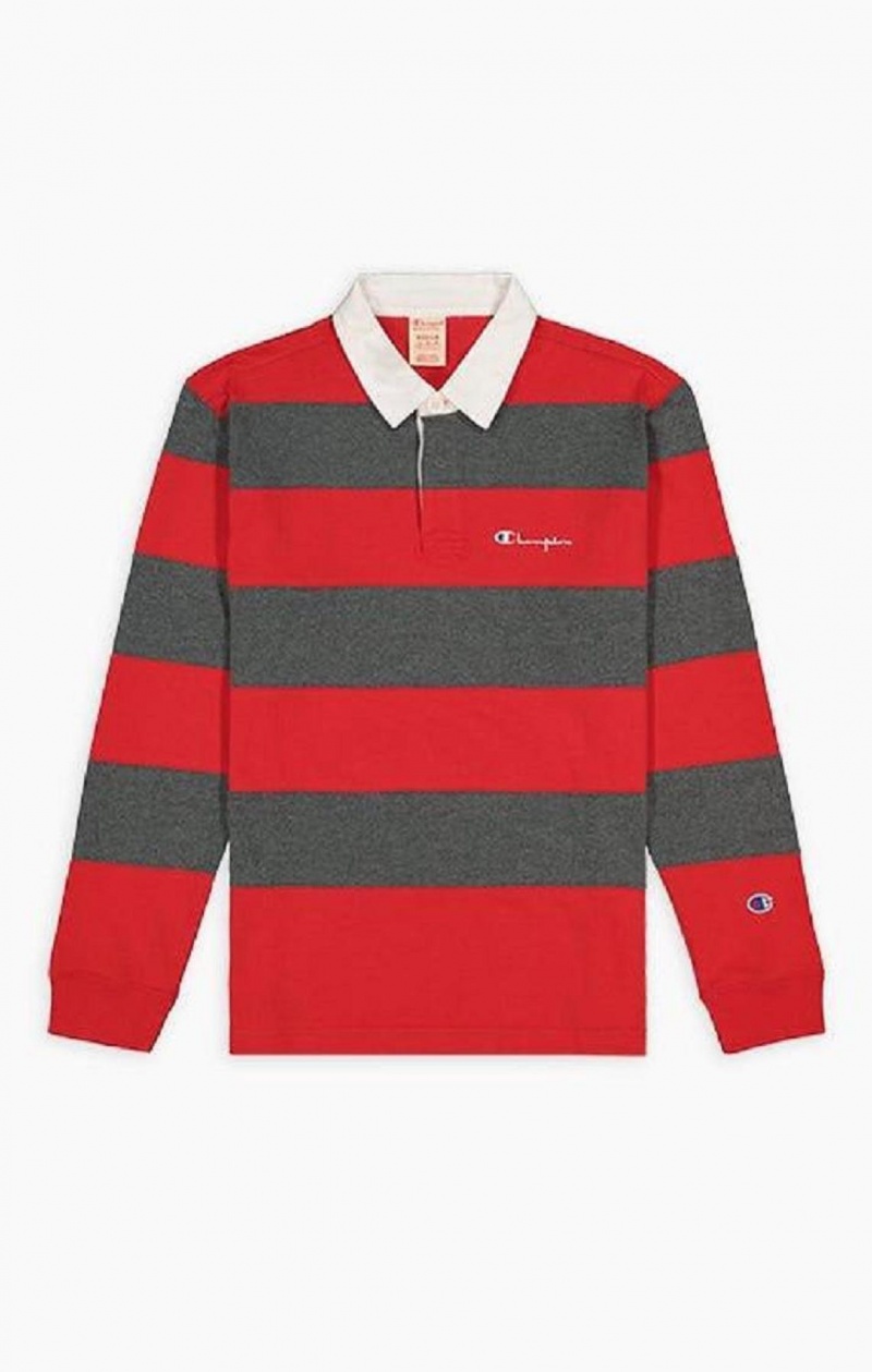 Champion Stripe Bomull Jersey Polo Shirt T-shirt Herr Röda | 4325-TOXJQ