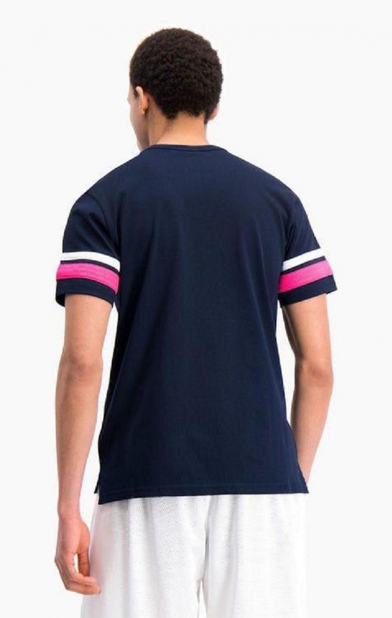 Champion Stripe Detail Script Logo T-Shirt T-shirt Herr Blå | 1256-HYJTL