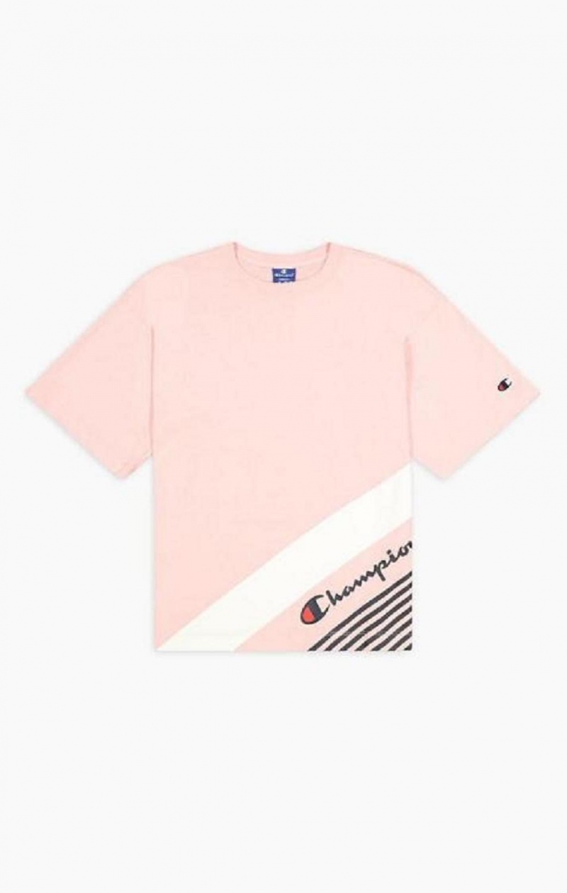 Champion Stripe Detail Script Logo T-Shirt T-shirt Dam Rosa | 7631-GYEOF