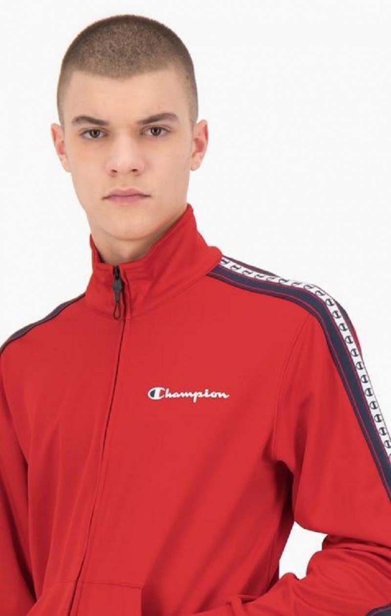 Champion Stripe Logo Tape Zip-Up Track Jacket Jackor Herr Röda | 8957-VXAJK