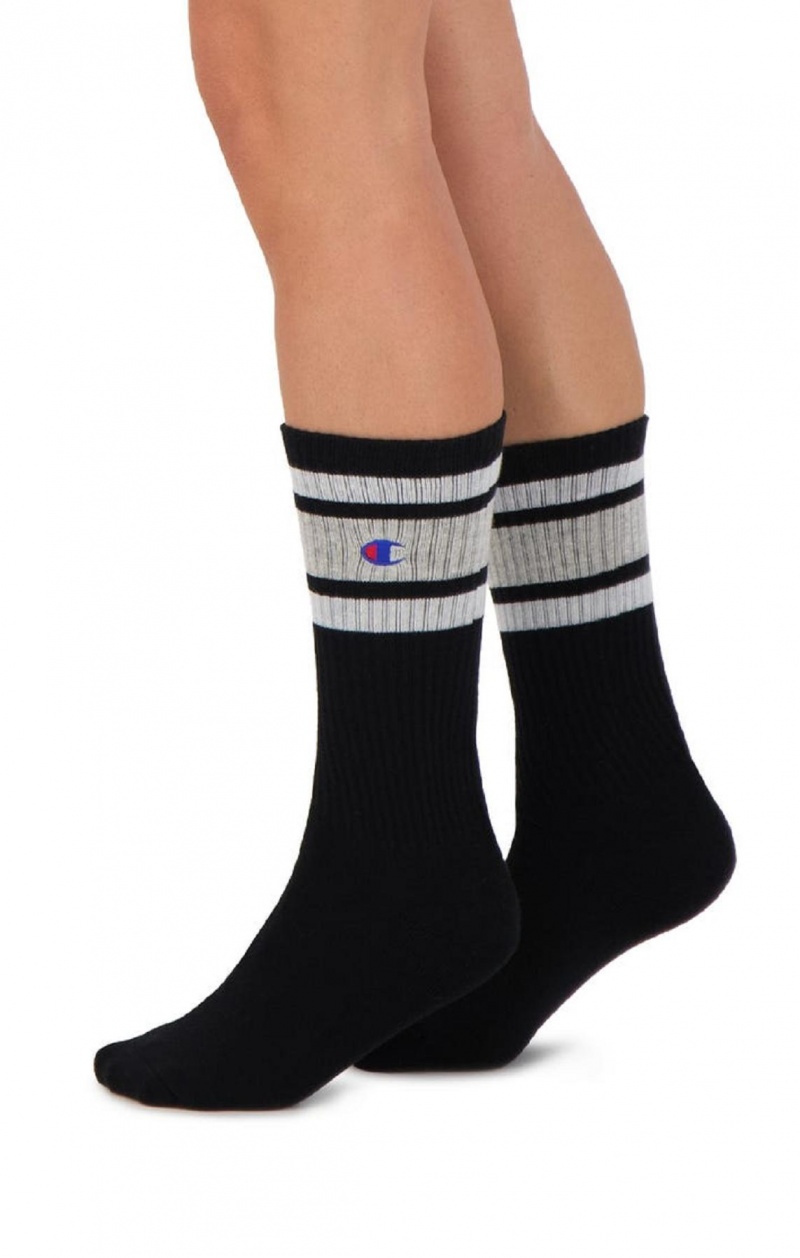 Champion Stripe Räfflad Crew Socks Strumpor Herr Svarta Grå | 5374-IEWTO