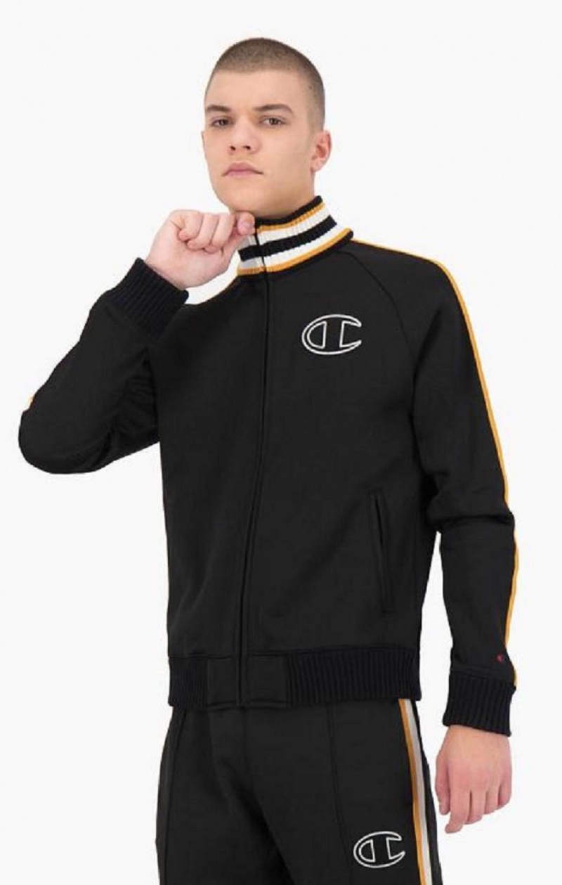 Champion Stripe Sleeve Zip-Up Fleece Jacket Jackor Herr Svarta | 1593-UHNDJ