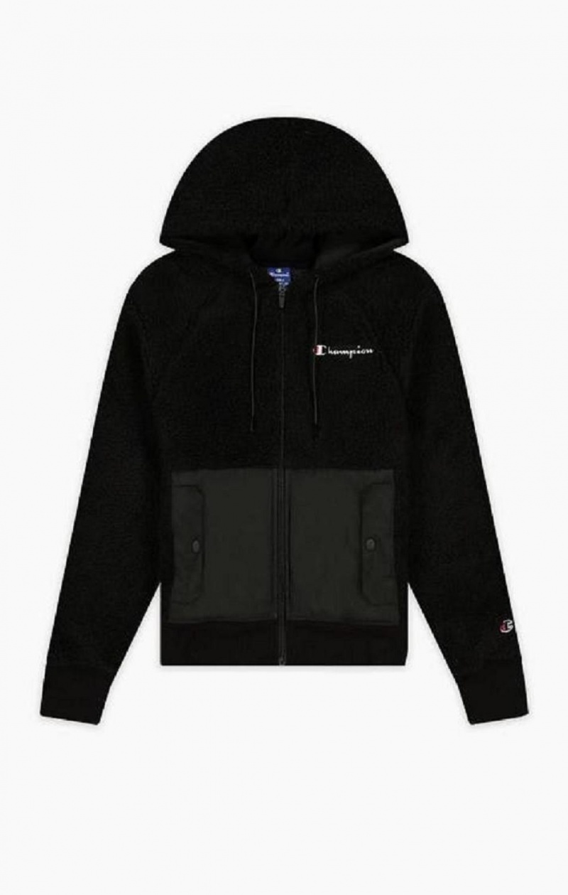 Champion Teddy Polar Fleece Zip-Up Hoodie Hoodie Dam Svarta | 0783-QCOUH