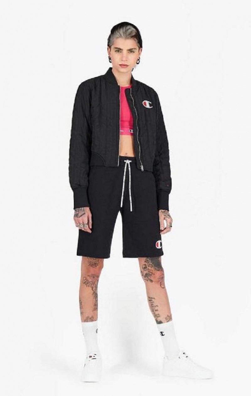 Champion Textured Cropped Bomber Jacket Jackor Dam Svarta | 5418-WYPQV