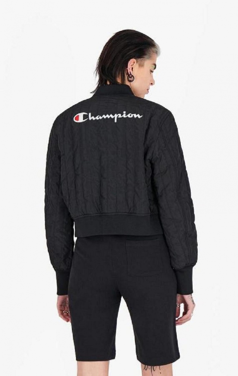 Champion Textured Cropped Bomber Jacket Jackor Dam Svarta | 5418-WYPQV