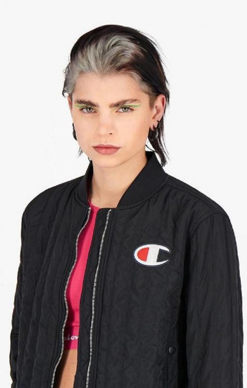 Champion Textured Cropped Bomber Jacket Jackor Dam Svarta | 5418-WYPQV