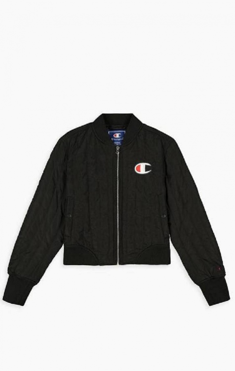 Champion Textured Cropped Bomber Jacket Jackor Dam Svarta | 5418-WYPQV