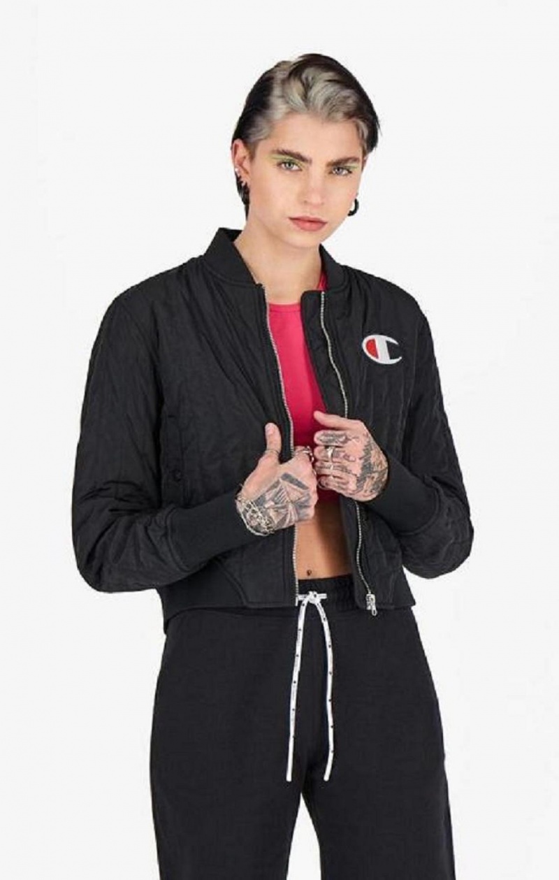 Champion Textured Cropped Bomber Jacket Jackor Dam Svarta | 5418-WYPQV