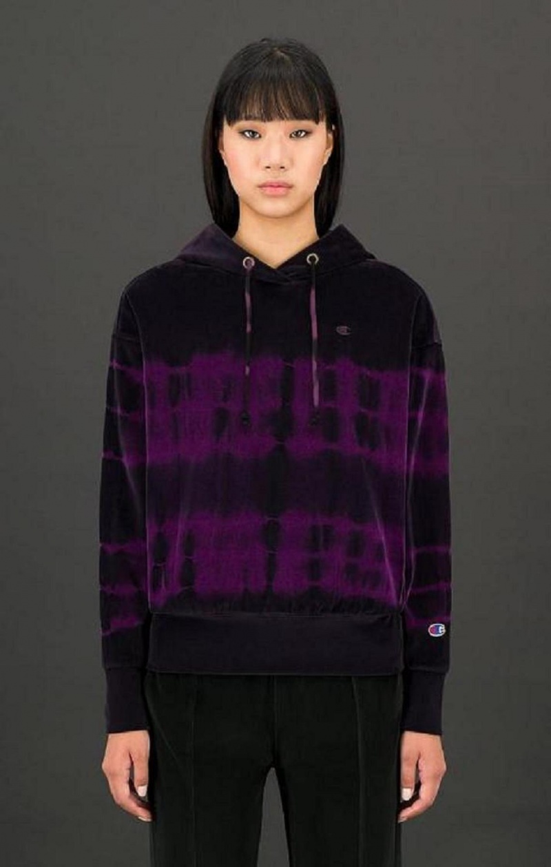 Champion Tie Dye C Logo Velour Hoodie Hoodie Dam Bruna | 8529-OXSVL