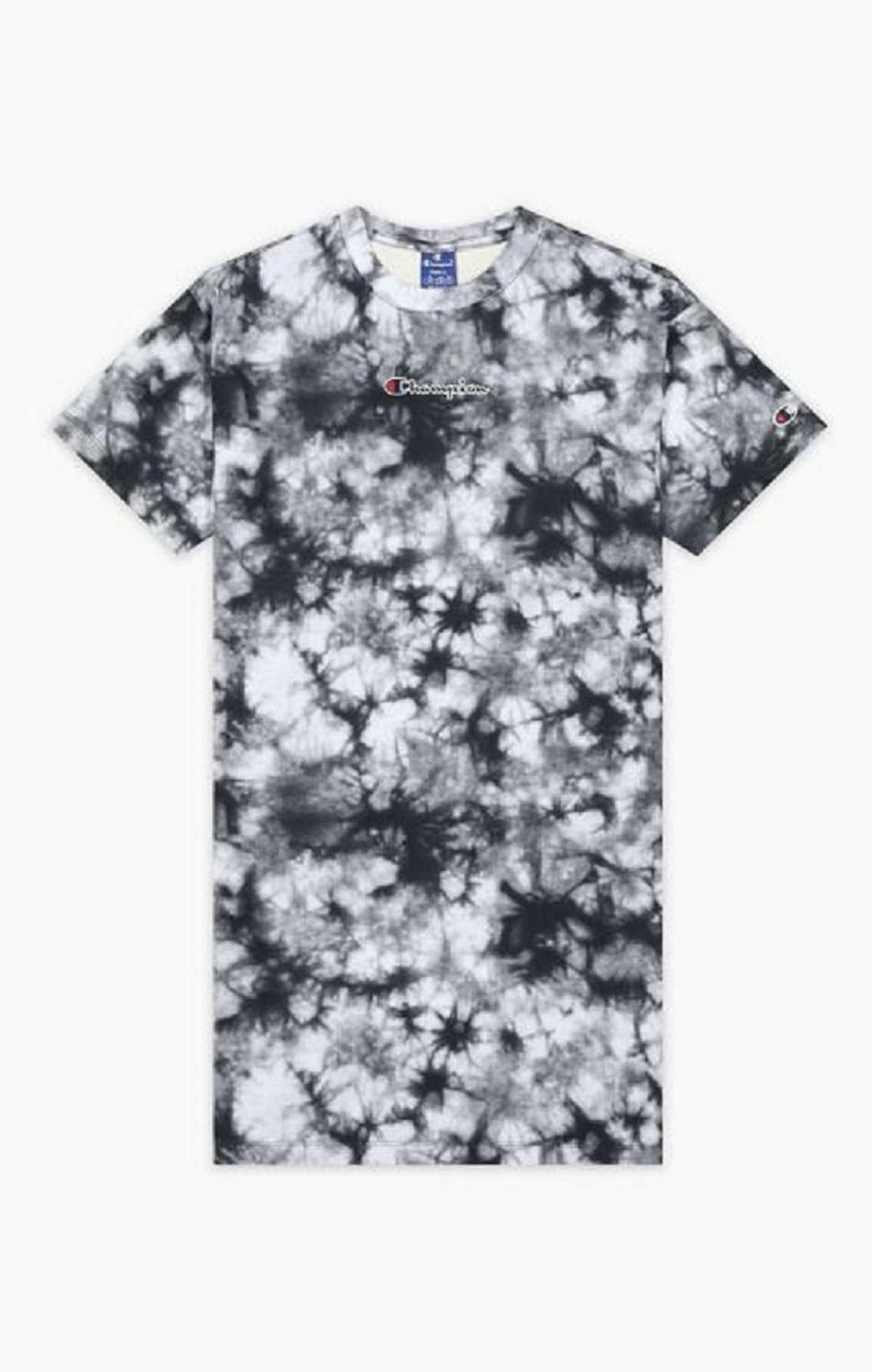 Champion Tie Dye Digital Print T-Shirt Klänning Klänning Dam Svarta | 5864-QNBPH