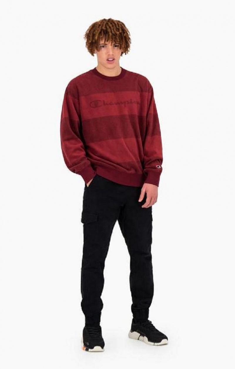 Champion Tonal Stripe Script Logo Fleece Sweatshirt Tröjor Herr Vinröda | 6028-OPLXZ