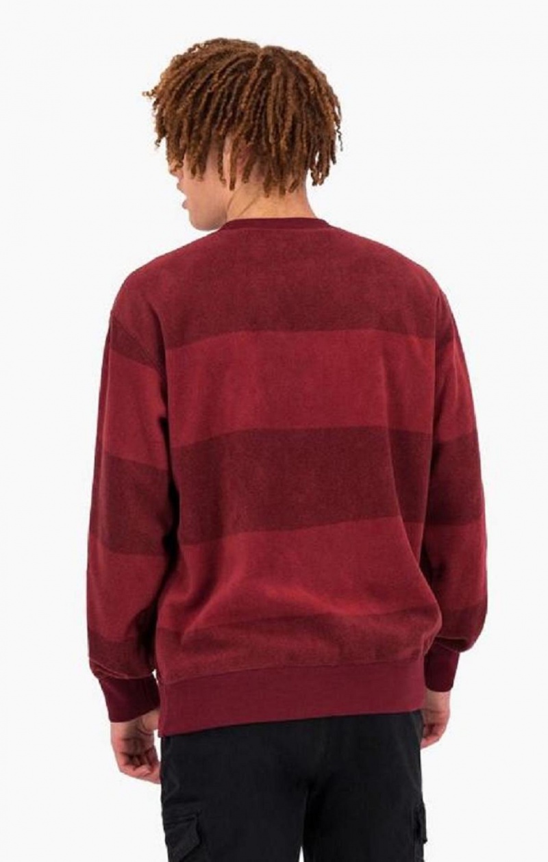 Champion Tonal Stripe Script Logo Fleece Sweatshirt Tröjor Herr Vinröda | 6028-OPLXZ