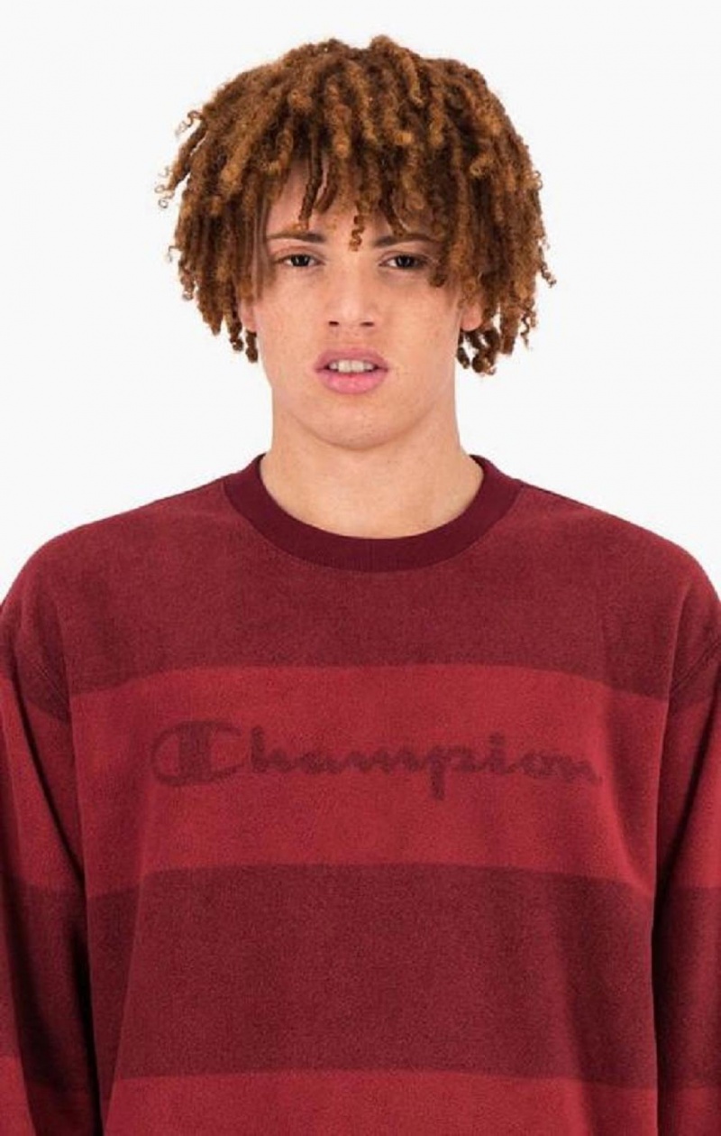 Champion Tonal Stripe Script Logo Fleece Sweatshirt Tröjor Herr Vinröda | 6028-OPLXZ