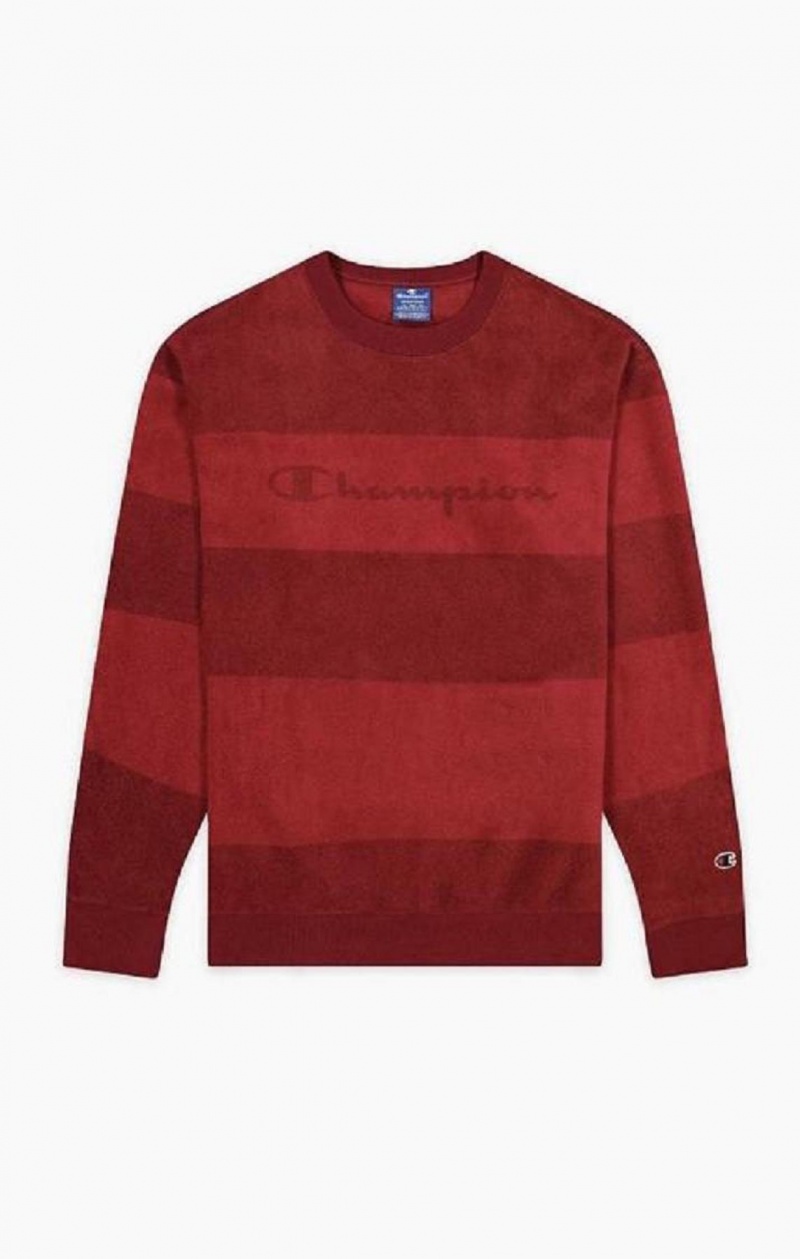 Champion Tonal Stripe Script Logo Fleece Sweatshirt Tröjor Herr Vinröda | 6028-OPLXZ