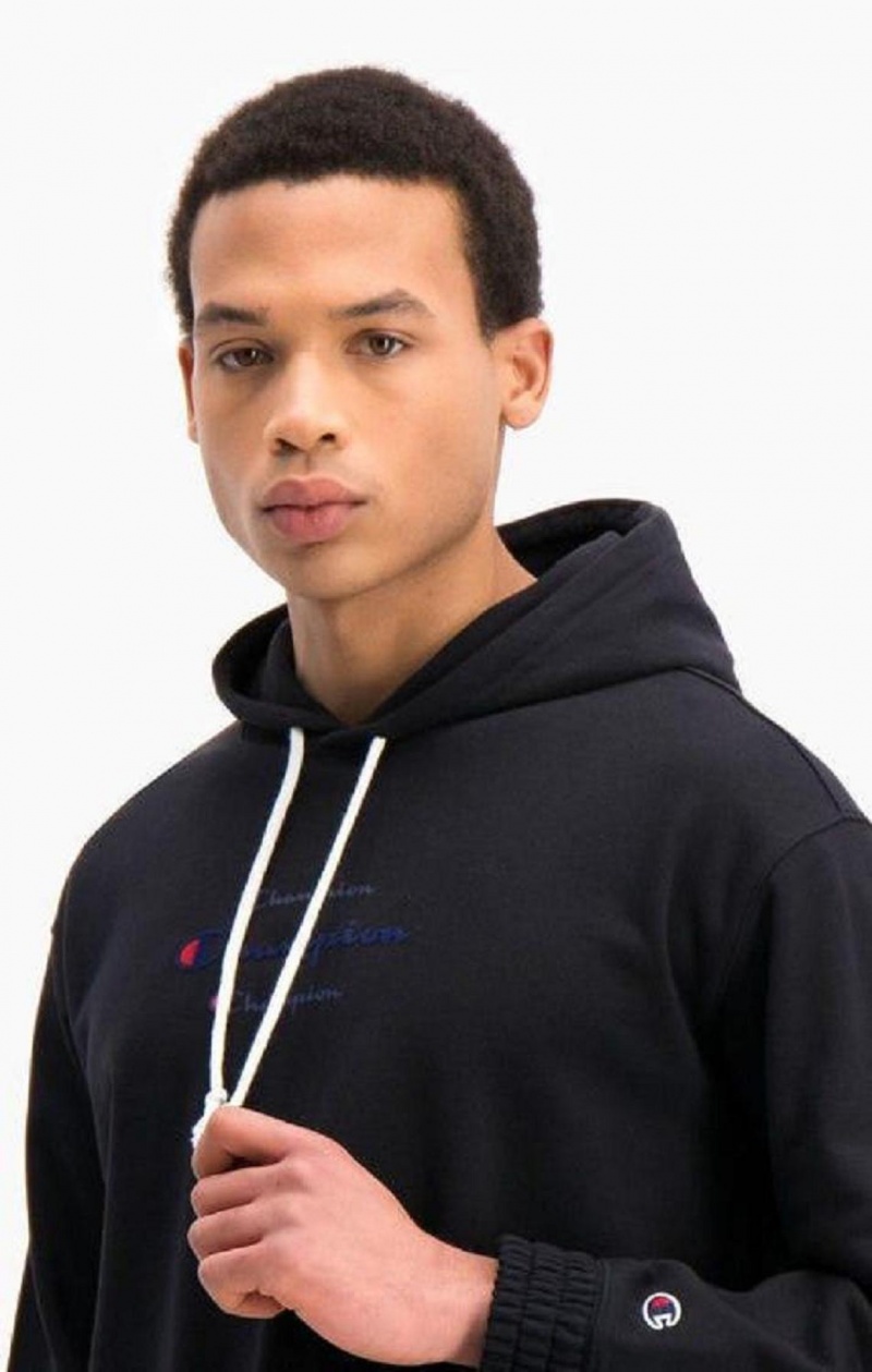 Champion Triple Script Logo Cargo Pocket Hoodie Hoodie Herr Svarta | 5309-AJVGB