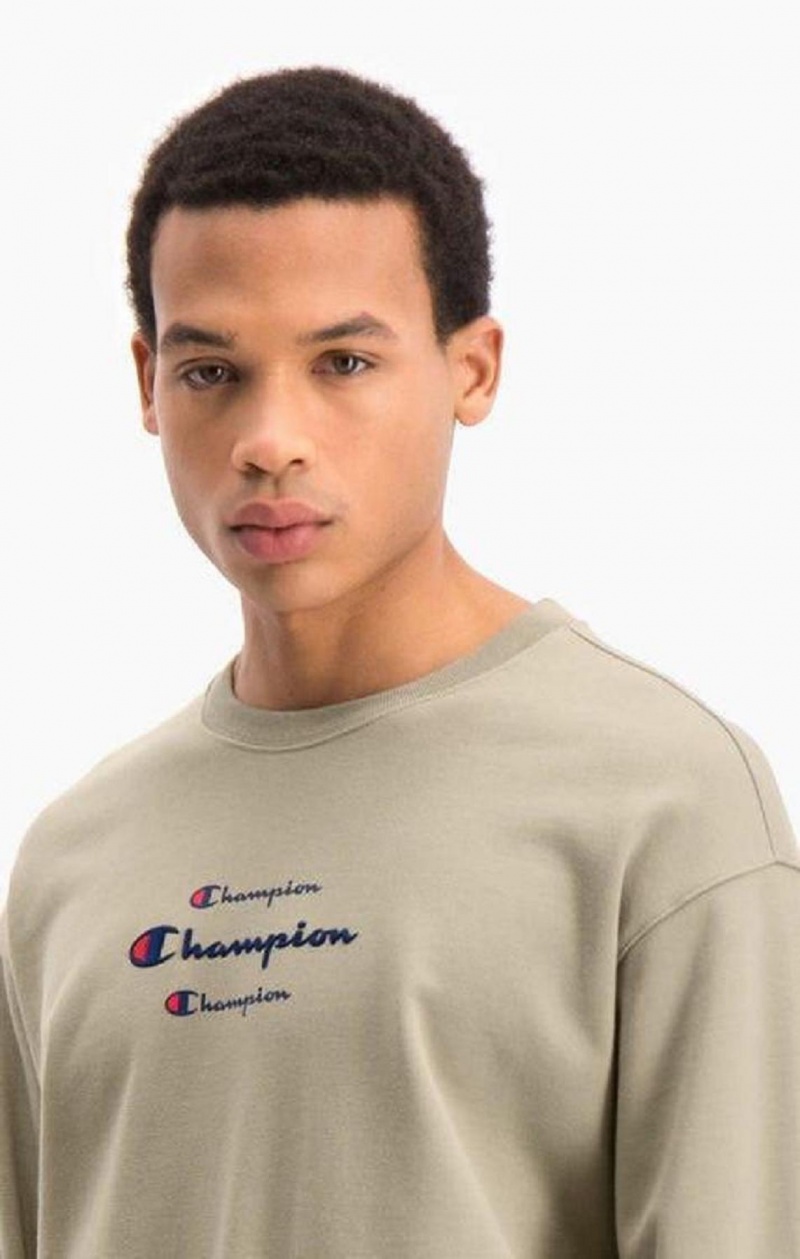 Champion Triple Script Logo Cargo Pocket Sweatshirt Tröjor Herr Beige | 1539-PLXKF