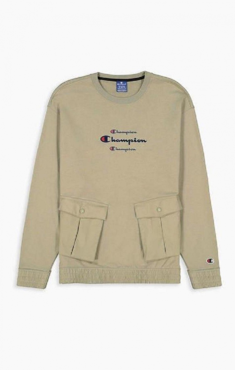 Champion Triple Script Logo Cargo Pocket Sweatshirt Tröjor Herr Beige | 1539-PLXKF