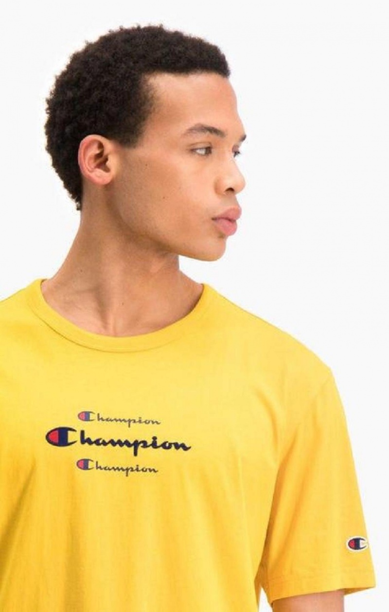 Champion Triple Script Logo T-Shirt T-shirt Herr Guld | 9856-HUQYS