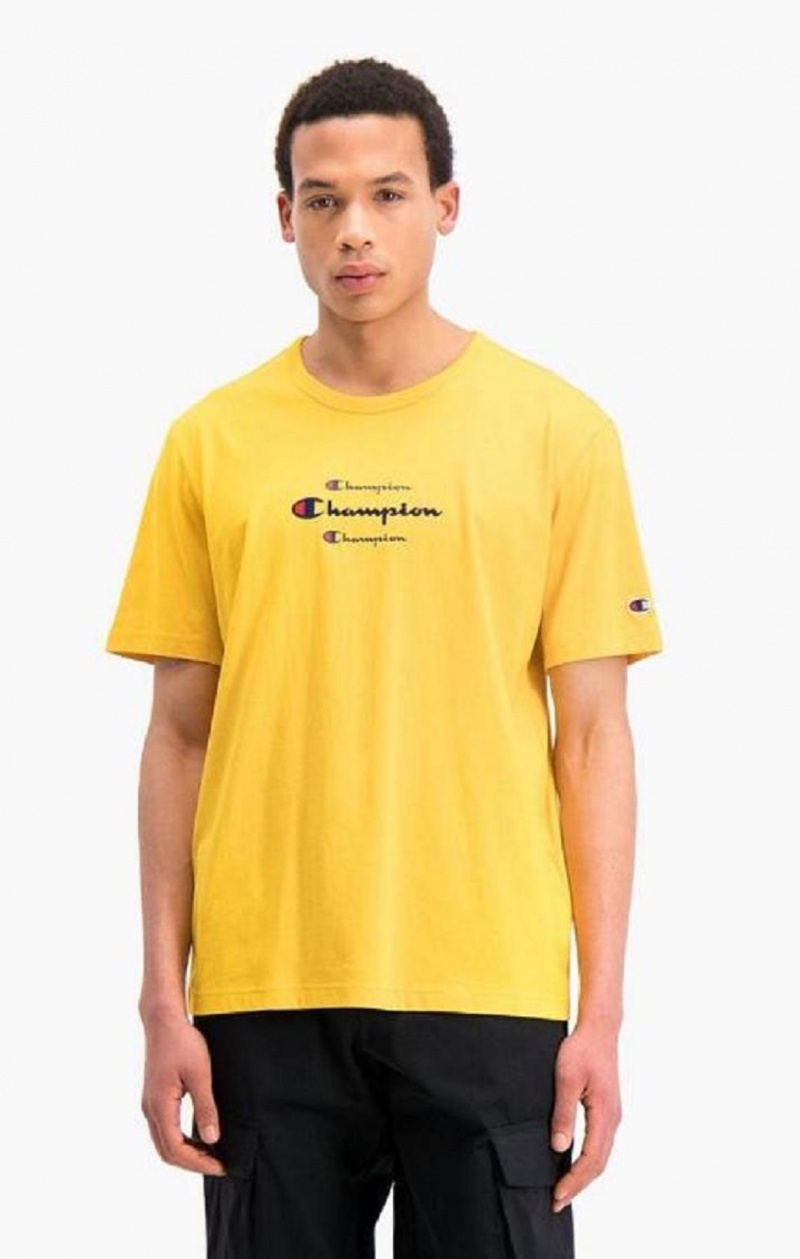 Champion Triple Script Logo T-Shirt T-shirt Herr Guld | 9856-HUQYS