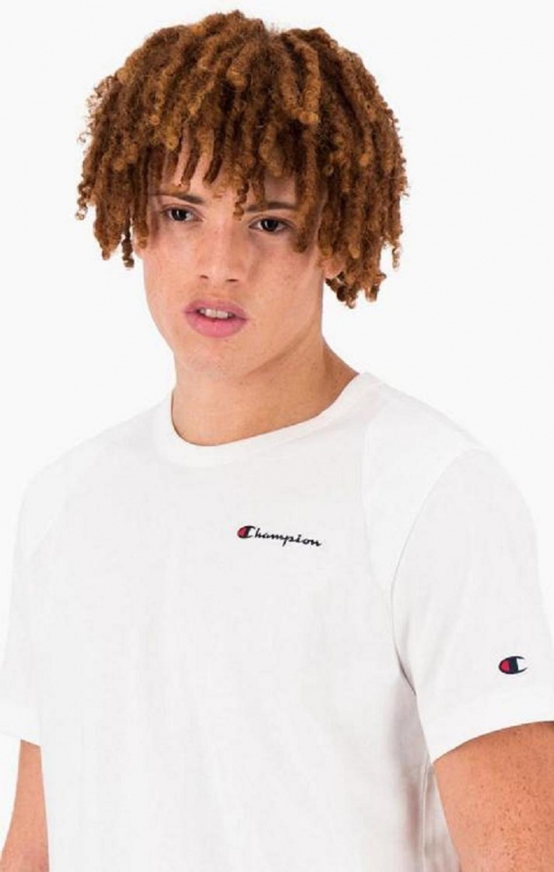 Champion Tryck Logo Print Vadderad Insert T-Shirt T-shirt Herr Vita | 5708-XVJBL