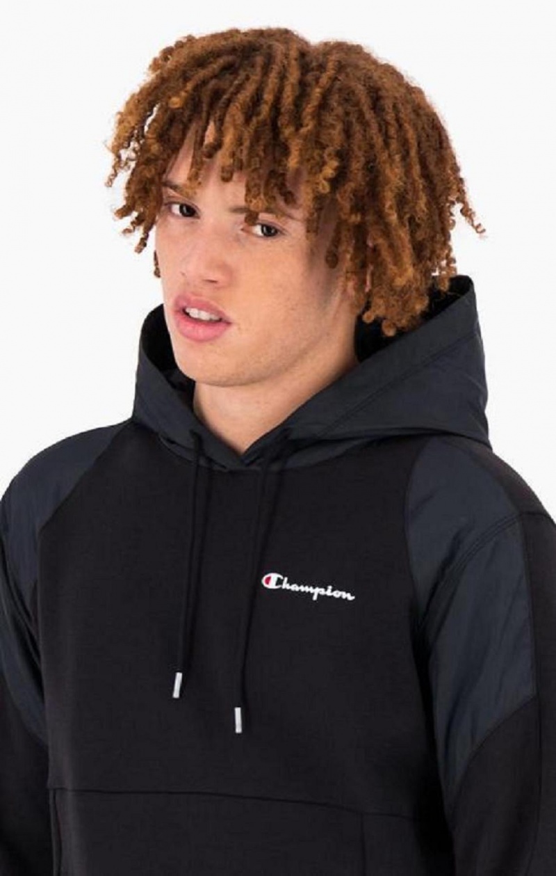 Champion Tryck Logo Print Vadderad Insert Hoodie Hoodie Herr Svarta | 9780-QJXIL