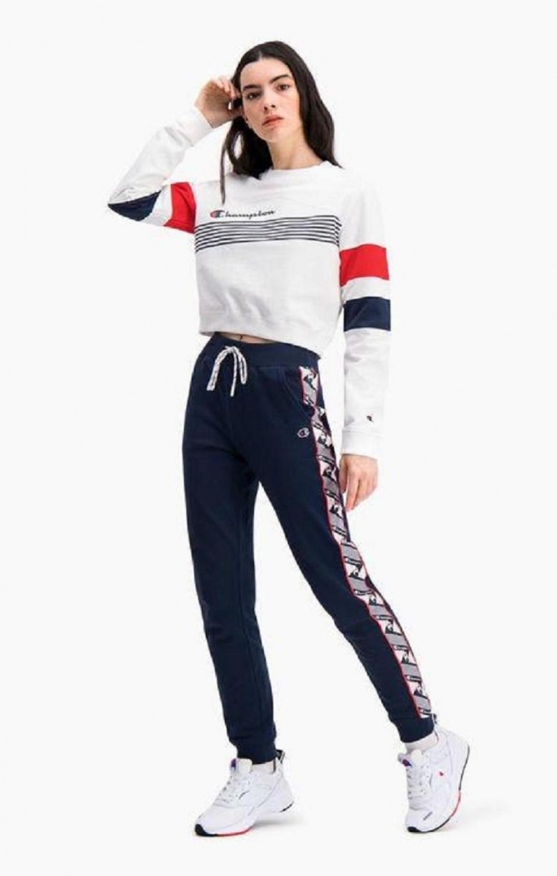 Champion Tryck Stripe And Colour Block Cropped Sweatshirt Tröjor Dam Vita | 9742-KMWPA